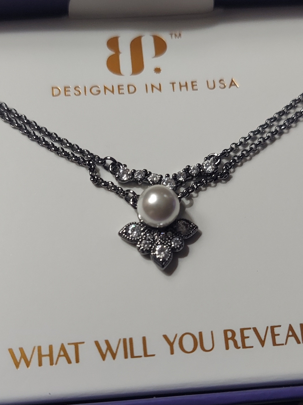 bp Silver-Tone Pearl & Crystal Layered Necklace